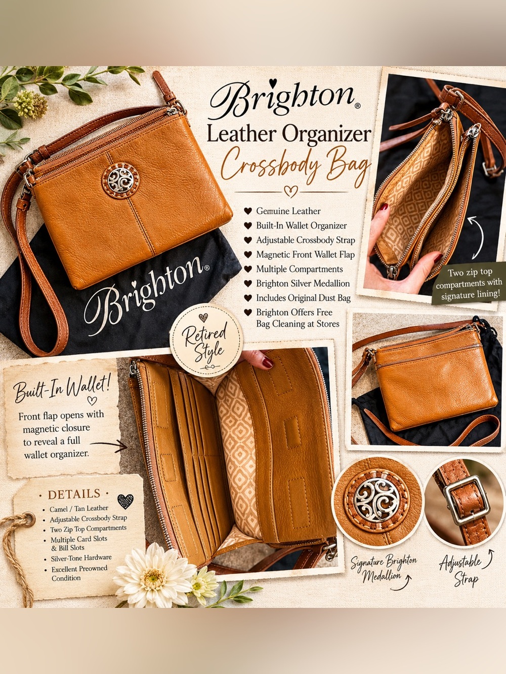 RETIRED BRIGHTON LEATHER ORGANIZER CROSSBODY
